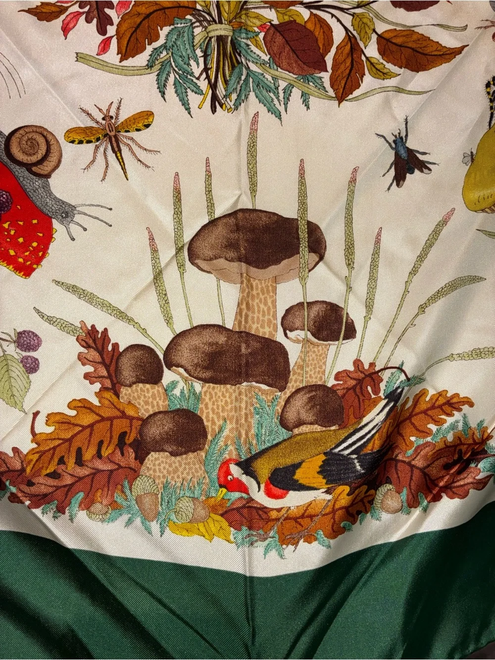 1960’s vintage Gucci Green Botanical Print Silk Scarf, xl 34”